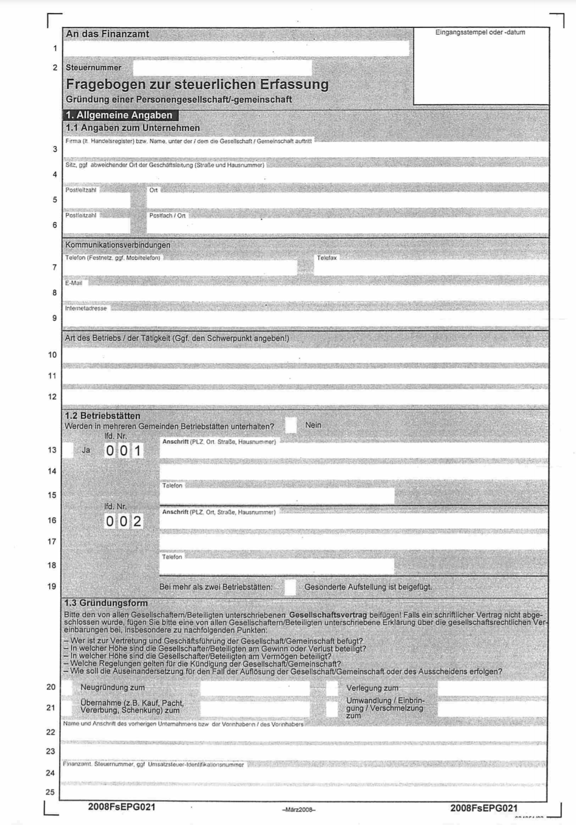 Fragebogen zur steuerlichen Erfassung - Rüdiger Kreutz Steuerberater seit 2009 in Hamburg